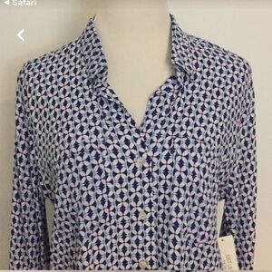 Just Living Womens Button Down Shirt Roll Tab Sleeves  Geometric Size Small